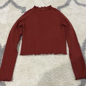 Kendall & Kylie Terracotta Orange Ribbed Long-sleeve turtle neck